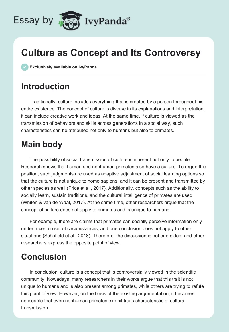Culture as Concept and Its Controversy. Page 1