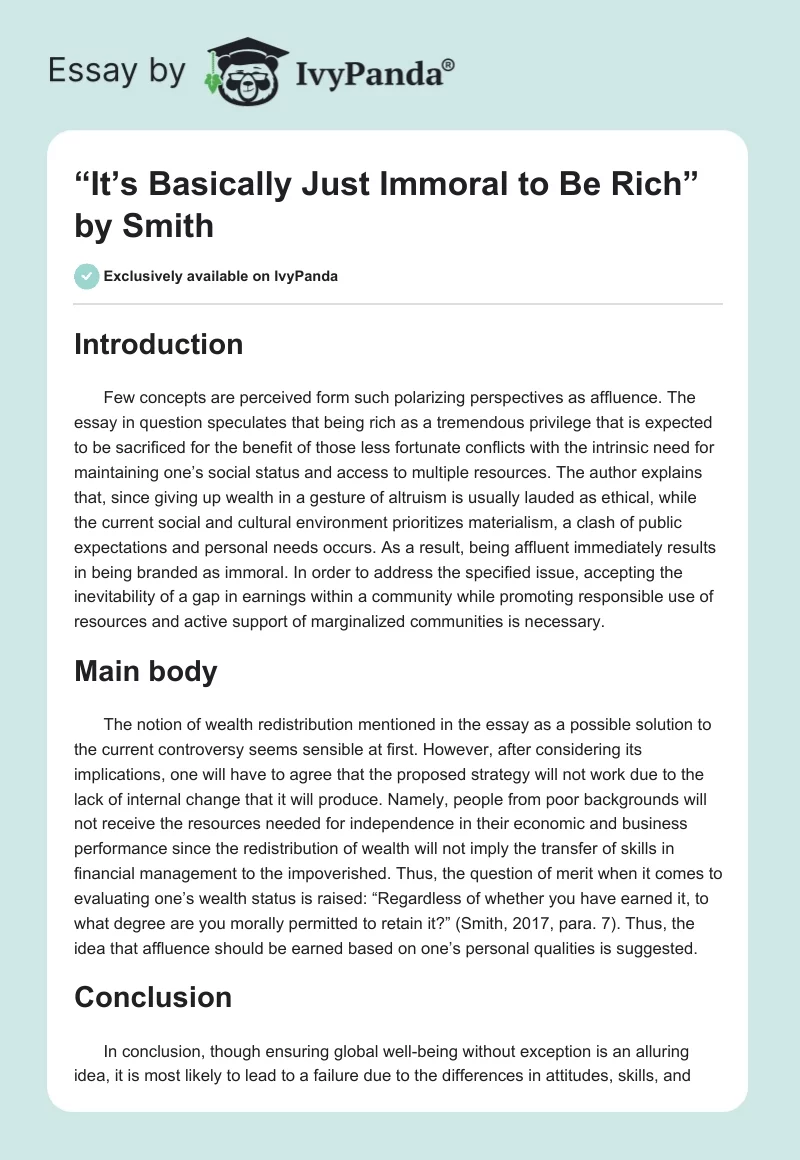 “It’s Basically Just Immoral to Be Rich” by Smith. Page 1