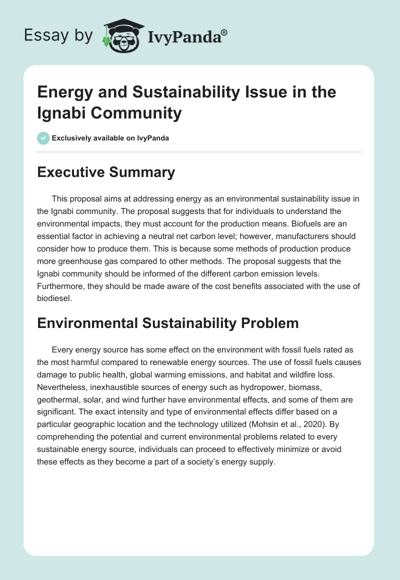 Energy and Sustainability Issue in the Ignabi Community. Page 1