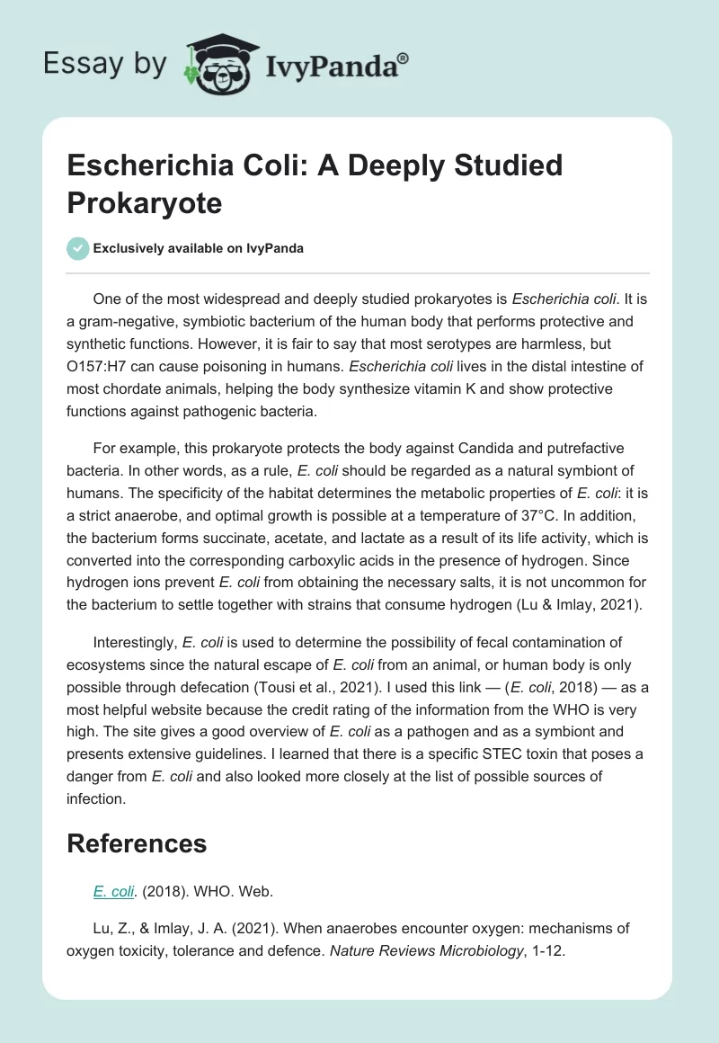 Escherichia Coli: A Deeply Studied Prokaryote. Page 1