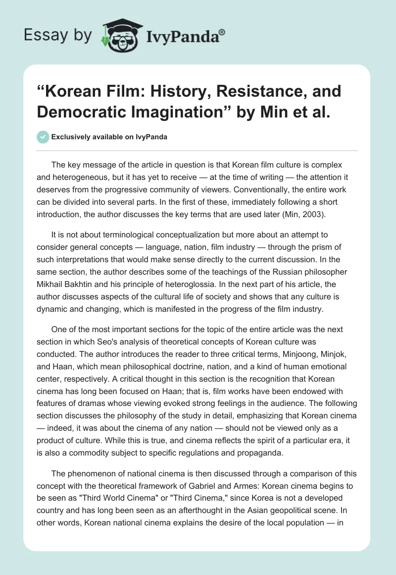 “Korean Film: History, Resistance, and Democratic Imagination” by Min et al.. Page 1