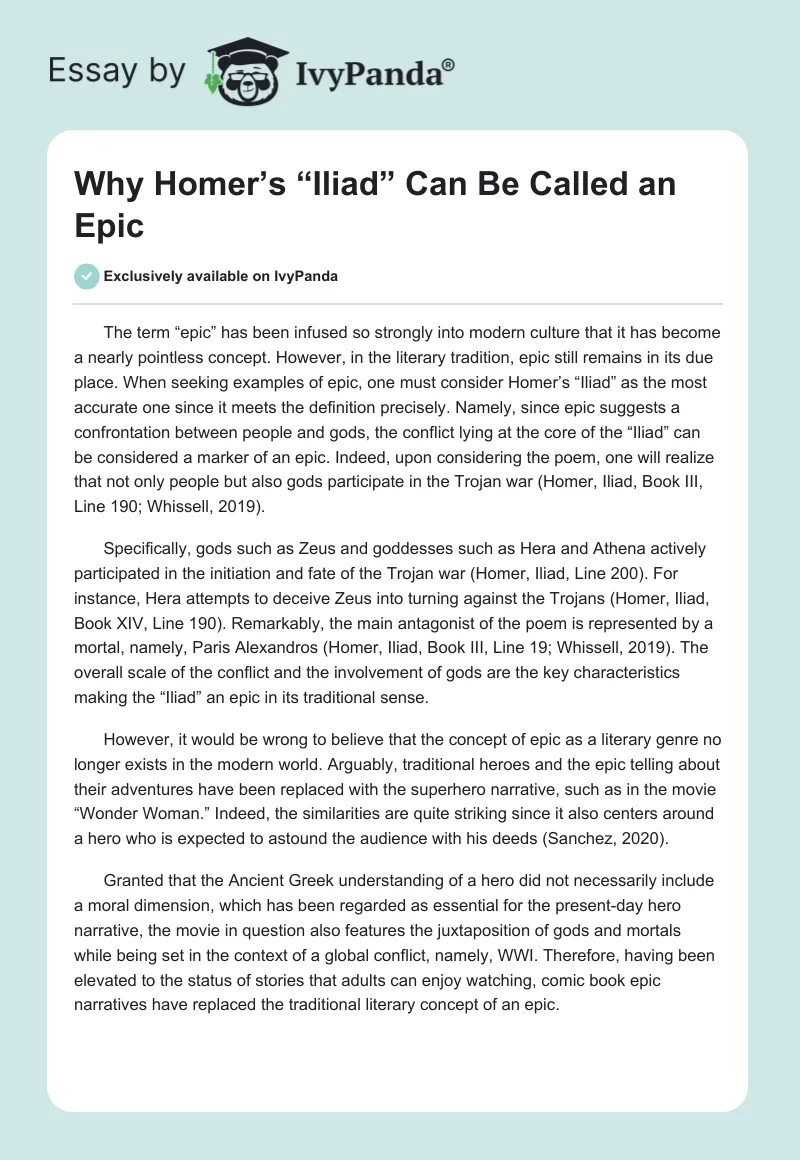 Why Homer’s “The Iliad” Can Be Called an Epic. Page 1