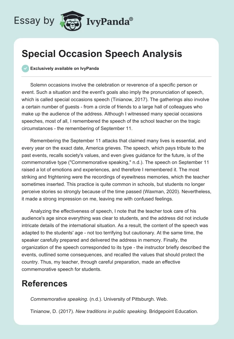 Special Occasion Speech Analysis - 316 Words