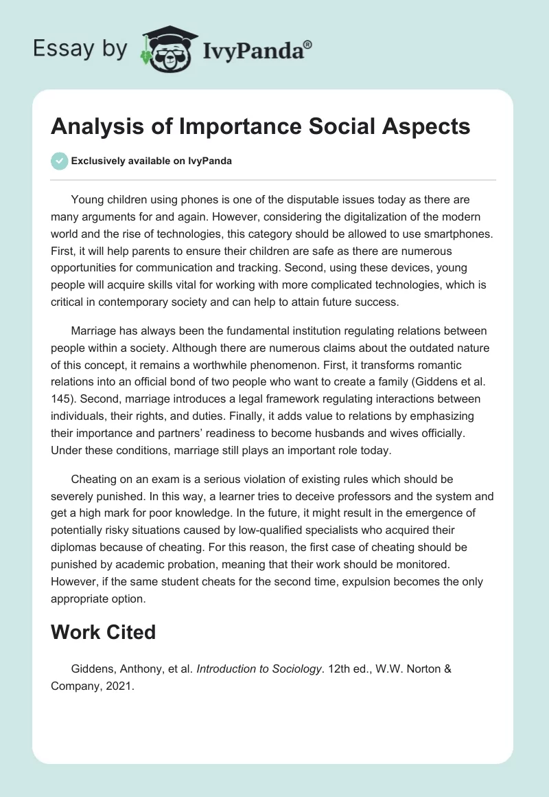 Analysis of Importance Social Aspects. Page 1