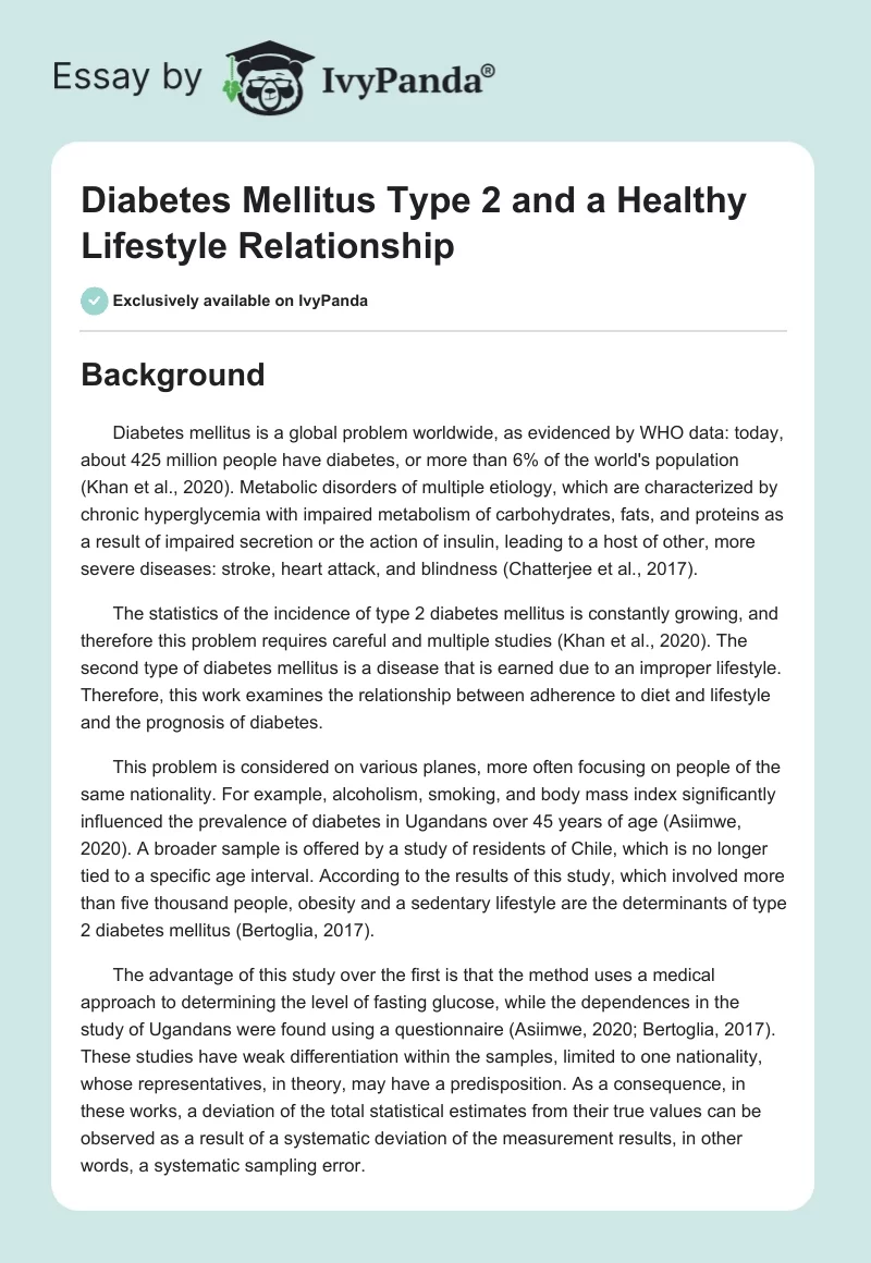 Diabetes Mellitus Type 2 and a Healthy Lifestyle Relationship. Page 1