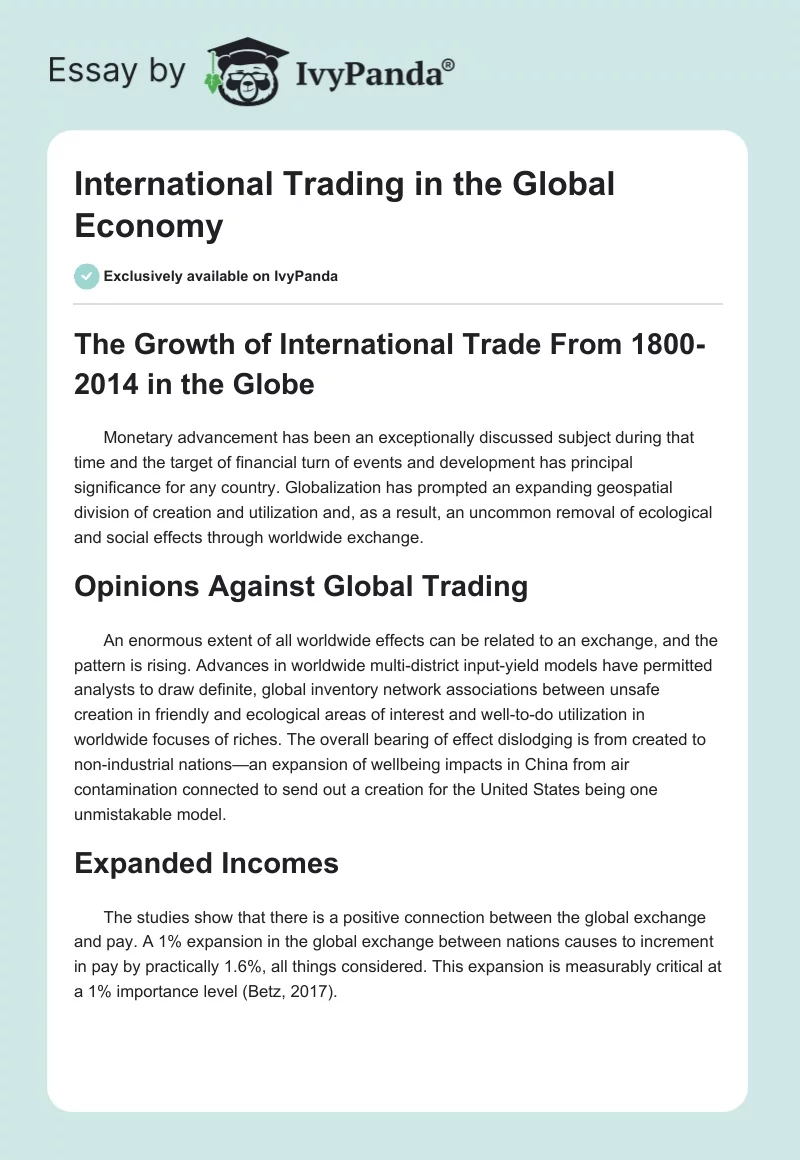 International Trading in the Global Economy. Page 1
