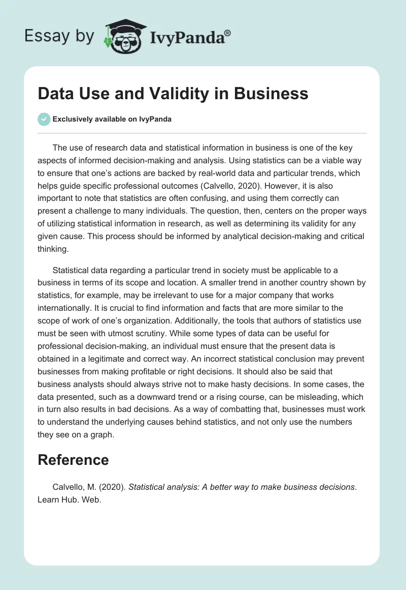 Data Use and Validity in Business. Page 1