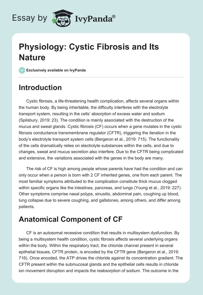 Physiology: Cystic Fibrosis and Its Nature. Page 1