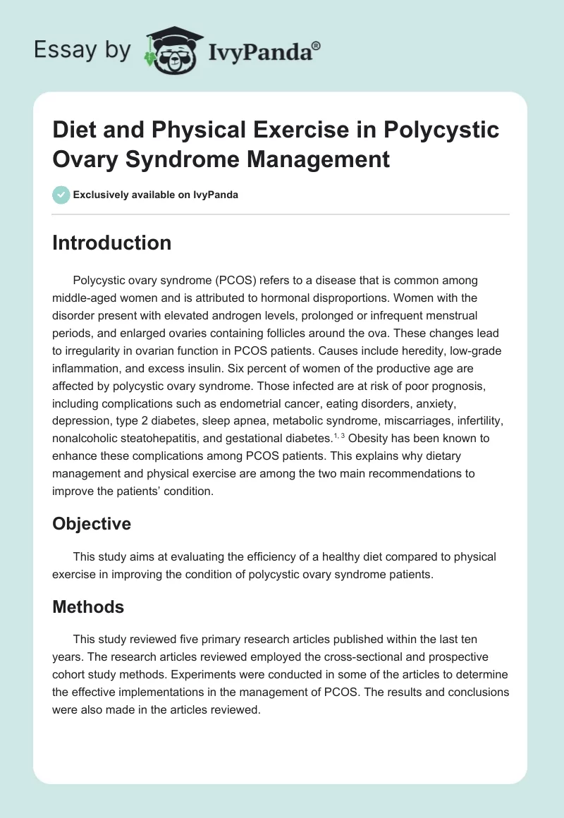 Diet and Physical Exercise in Polycystic Ovary Syndrome Management. Page 1