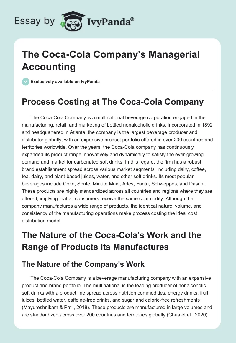 The Coca-Cola Company's Managerial Accounting. Page 1