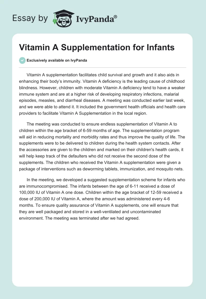 Vitamin A Supplementation for Infants. Page 1