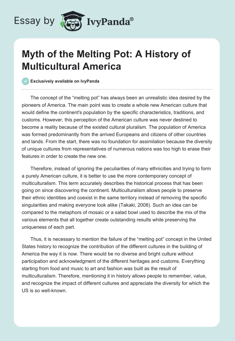 Myth of the Melting Pot: A History of Multicultural America. Page 1