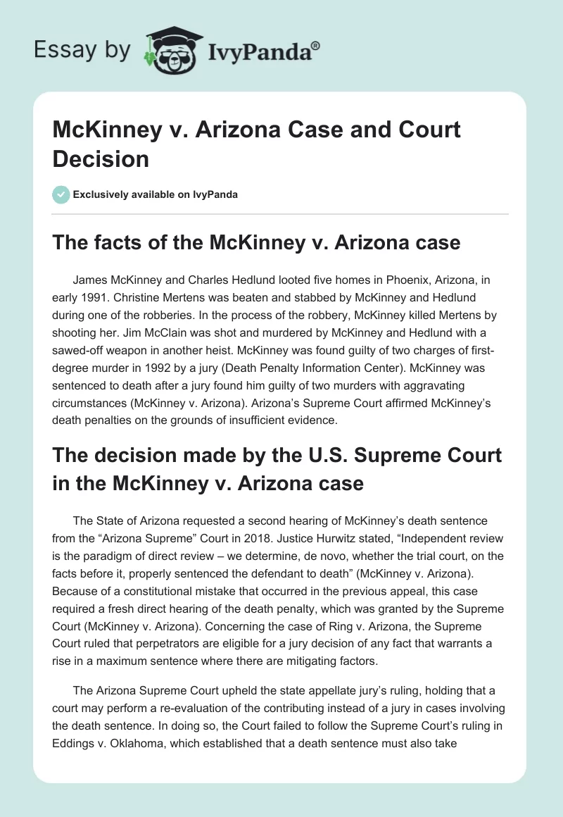 McKinney vs. Arizona Case and Court Decision. Page 1