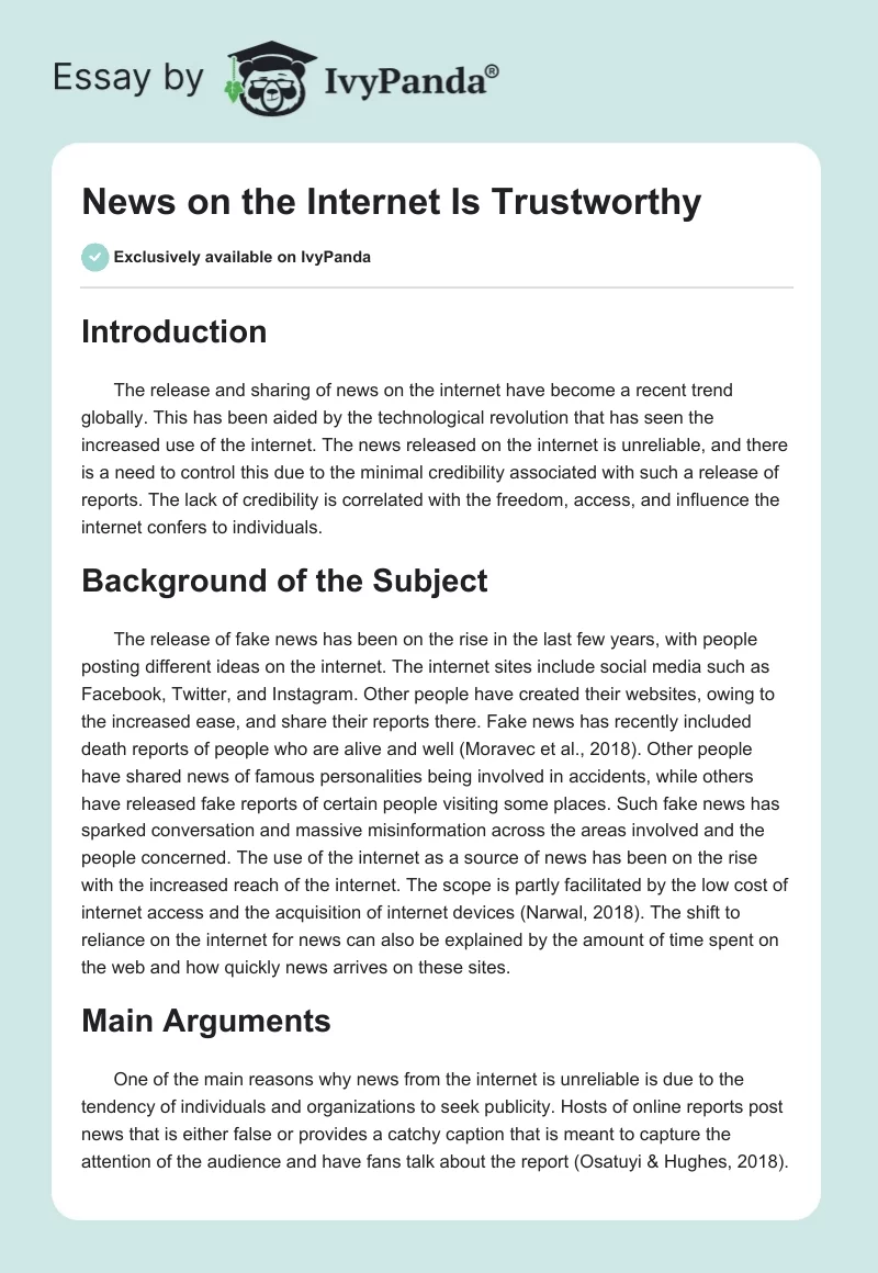 News on the Internet Is Trustworthy. Page 1