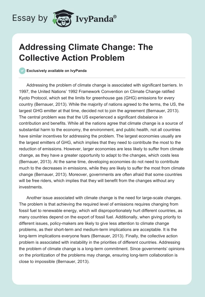 Addressing Climate Change: The Collective Action Problem. Page 1