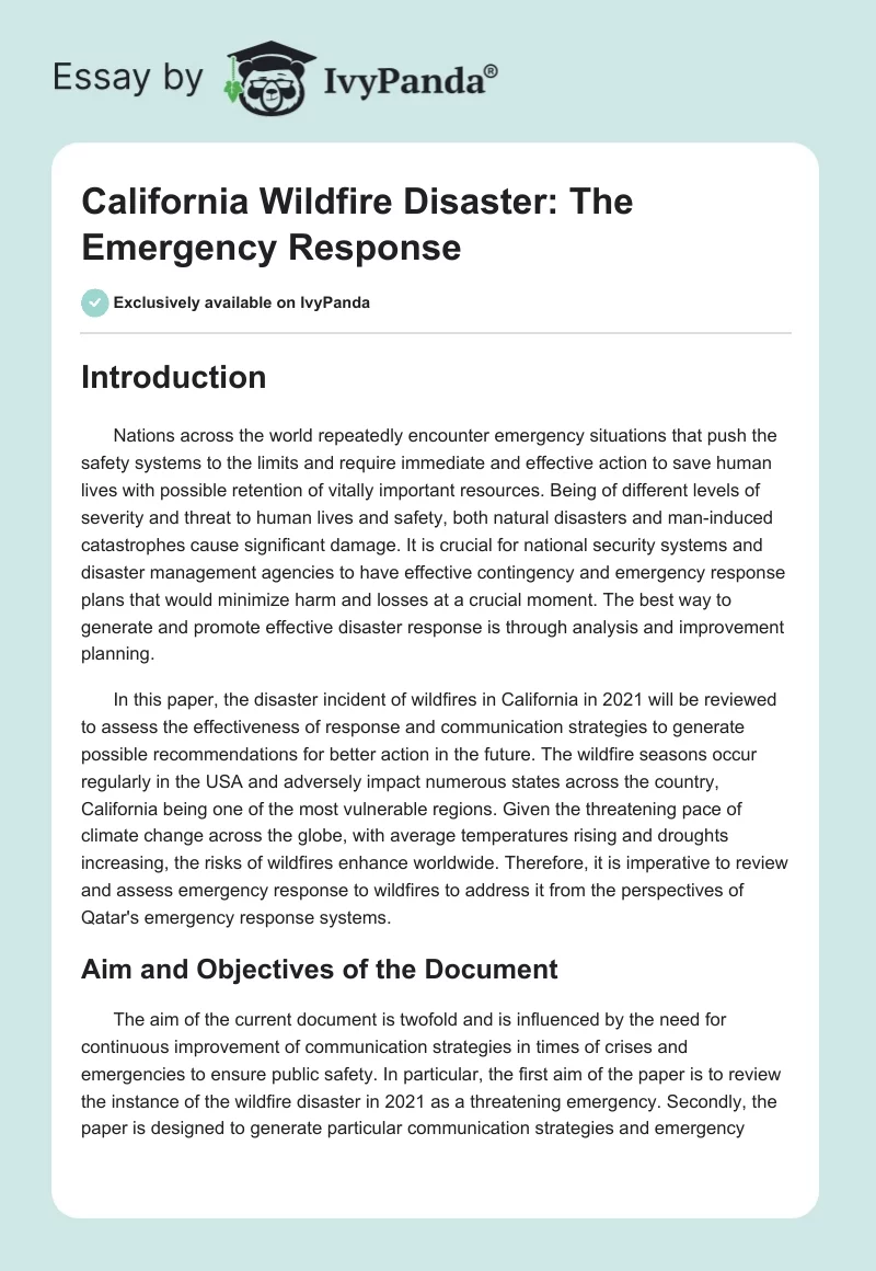 California Wildfire Disaster: The Emergency Response. Page 1