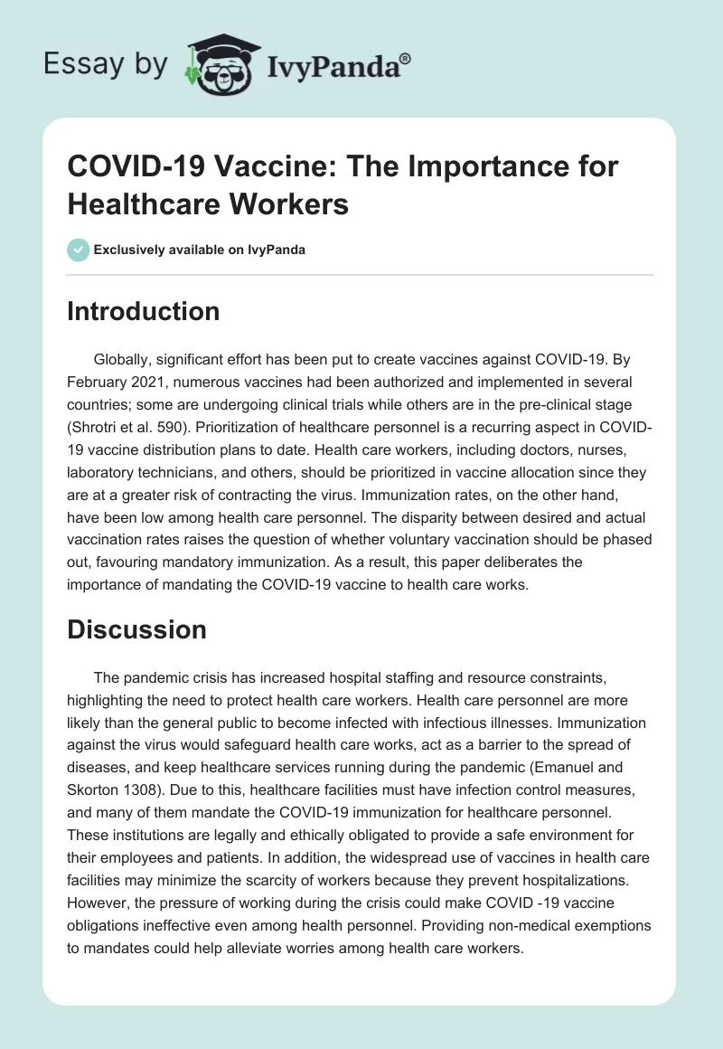 COVID-19 Vaccine: The Importance for Healthcare Workers. Page 1