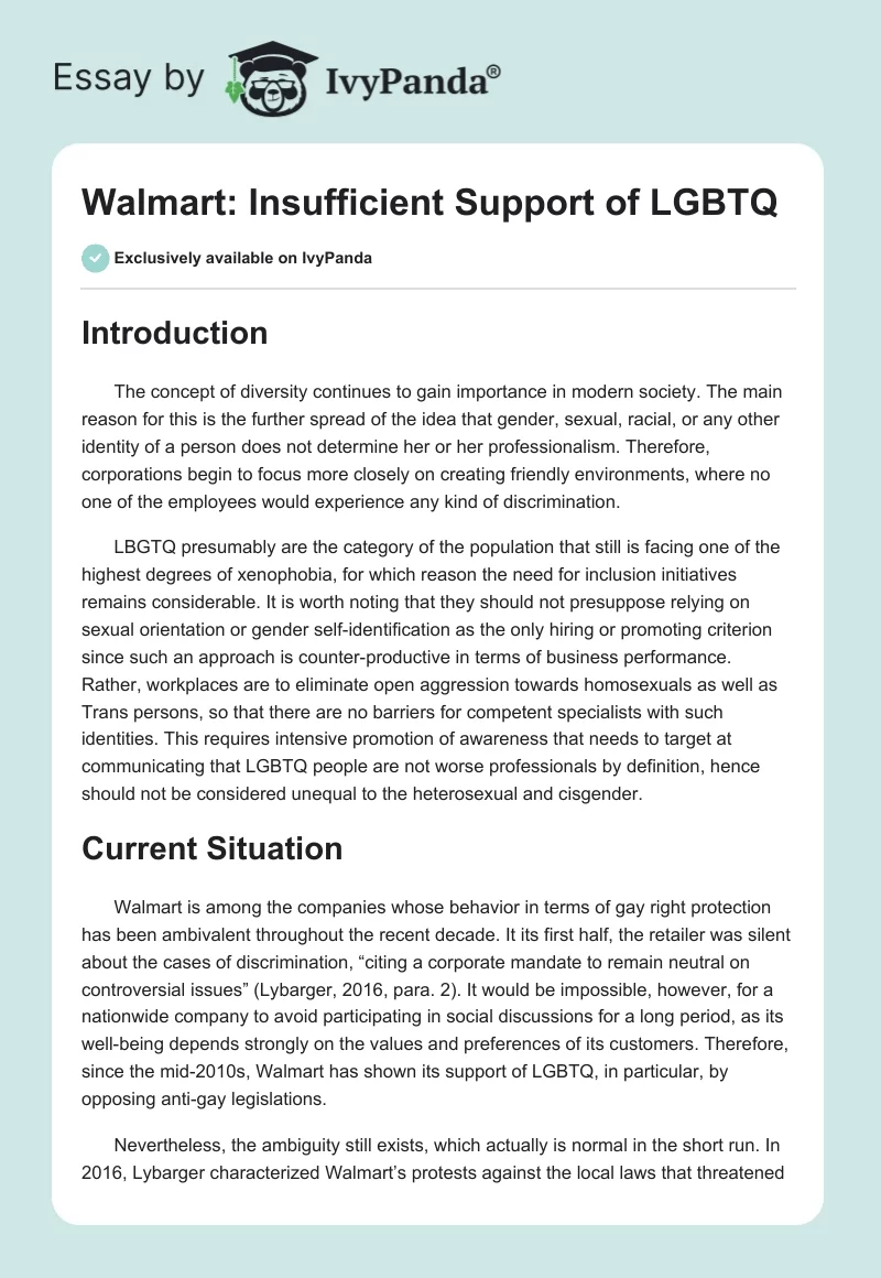 Walmart: Insufficient Support of LGBTQ. Page 1