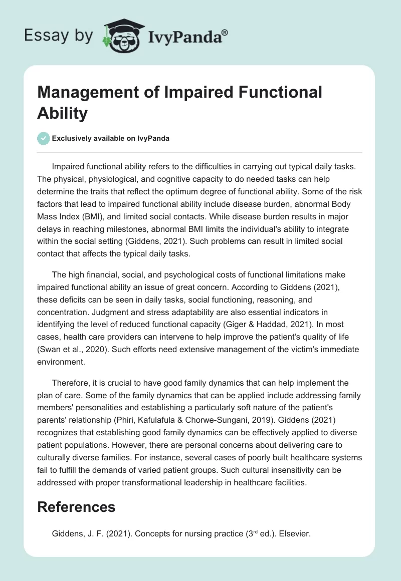 Management of Impaired Functional Ability. Page 1