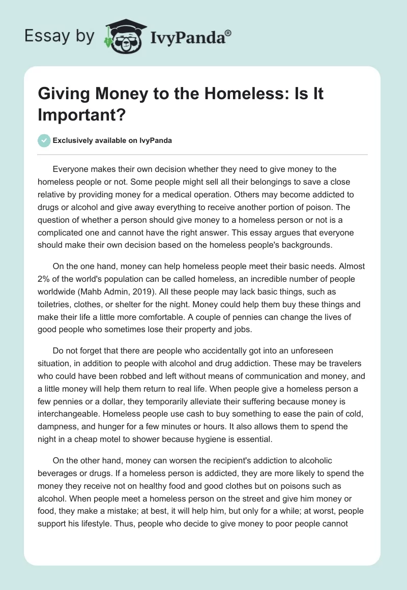 Giving Money to the Homeless: Is It Important?. Page 1