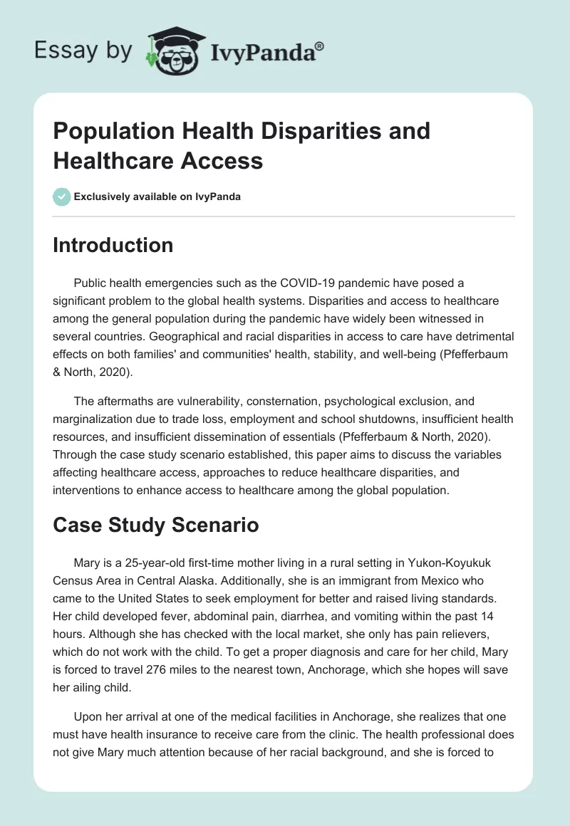 Population Health Disparities and Healthcare Access. Page 1