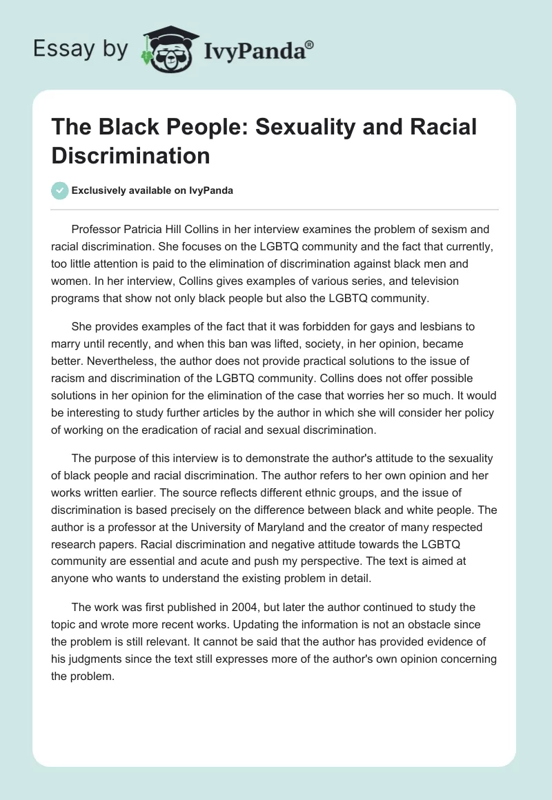 The Black People: Sexuality and Racial Discrimination. Page 1