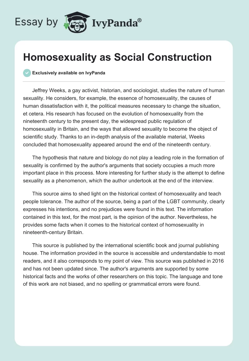 Homosexuality as Social Construction. Page 1