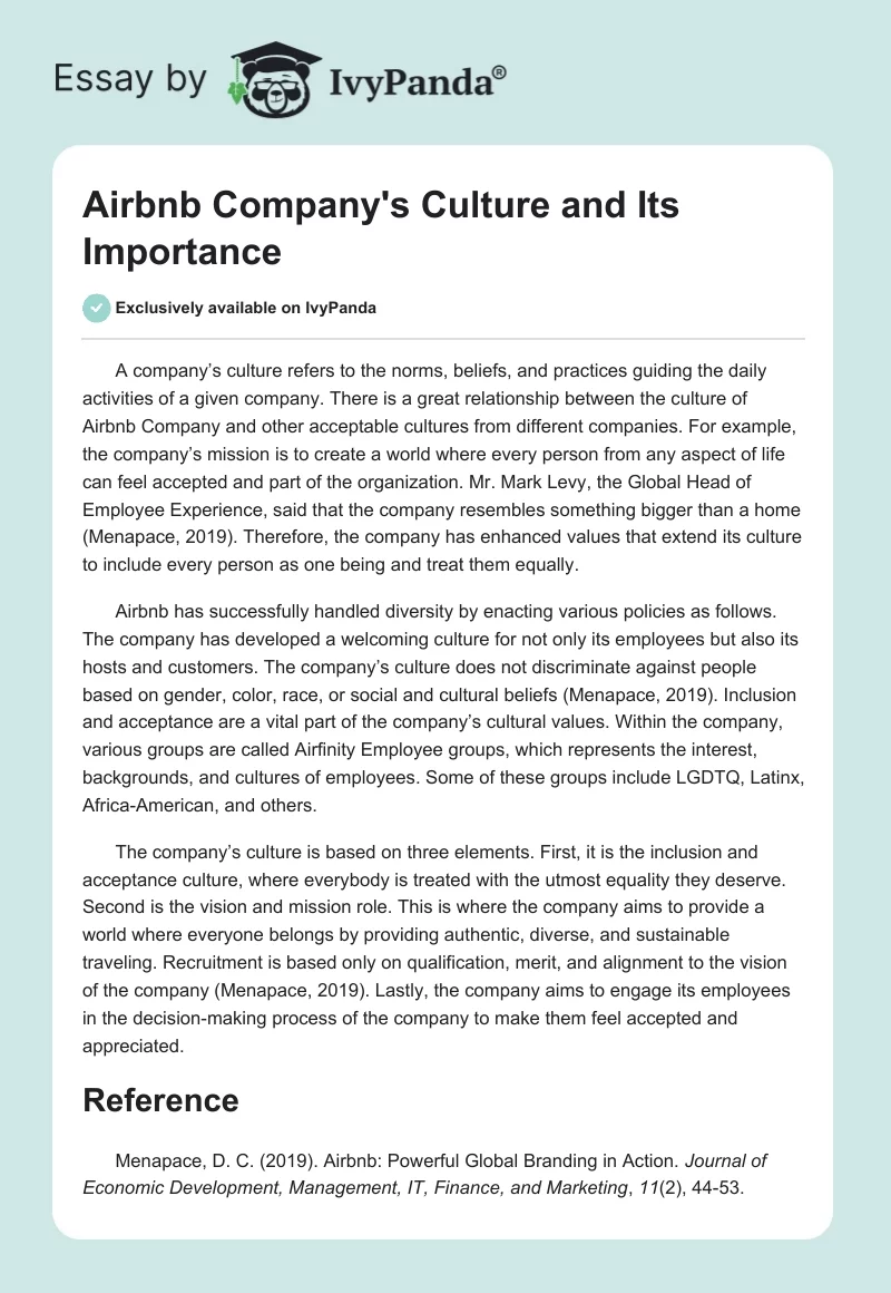 Airbnb Company's Culture and Its Importance. Page 1