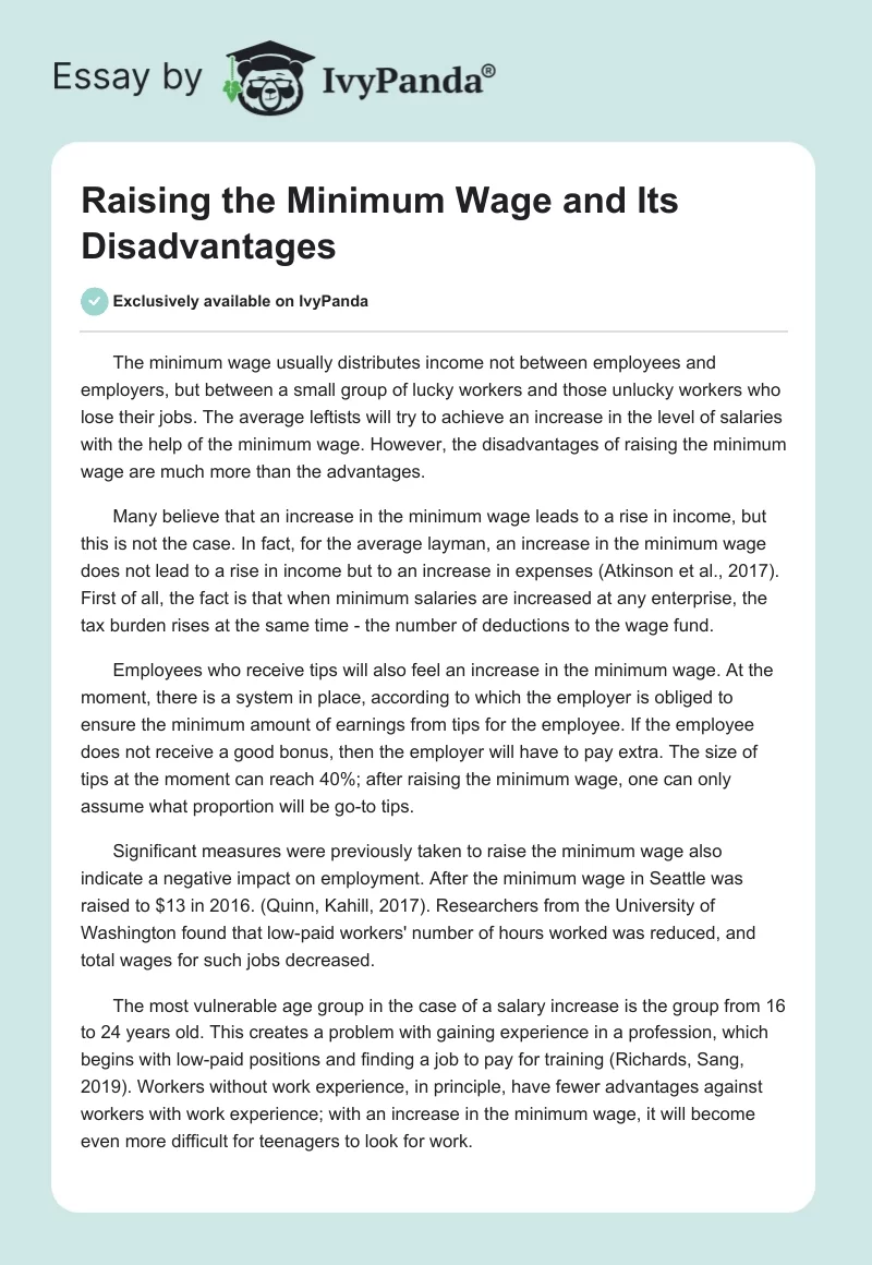 Raising the Minimum Wage and Its Disadvantages. Page 1