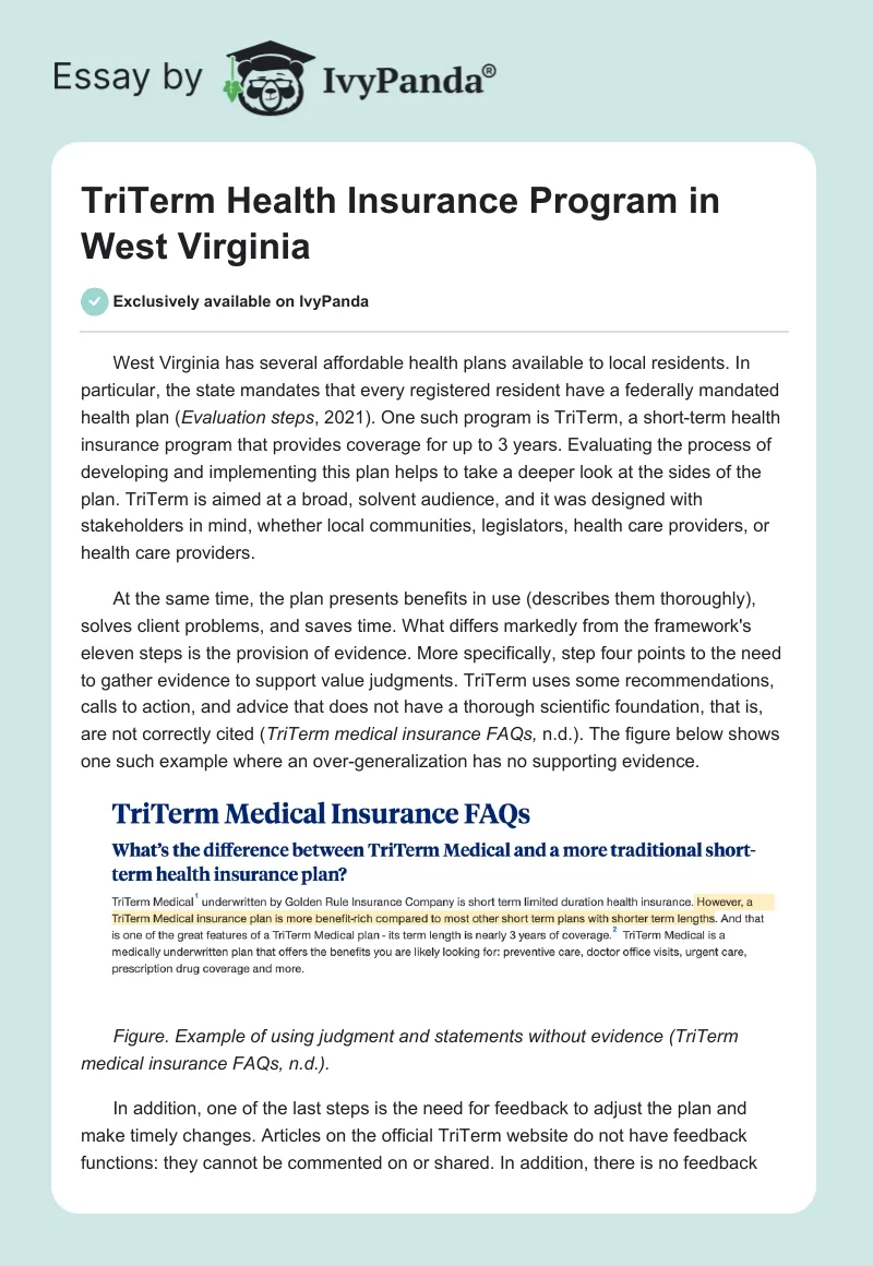 TriTerm Health Insurance Program in West Virginia. Page 1