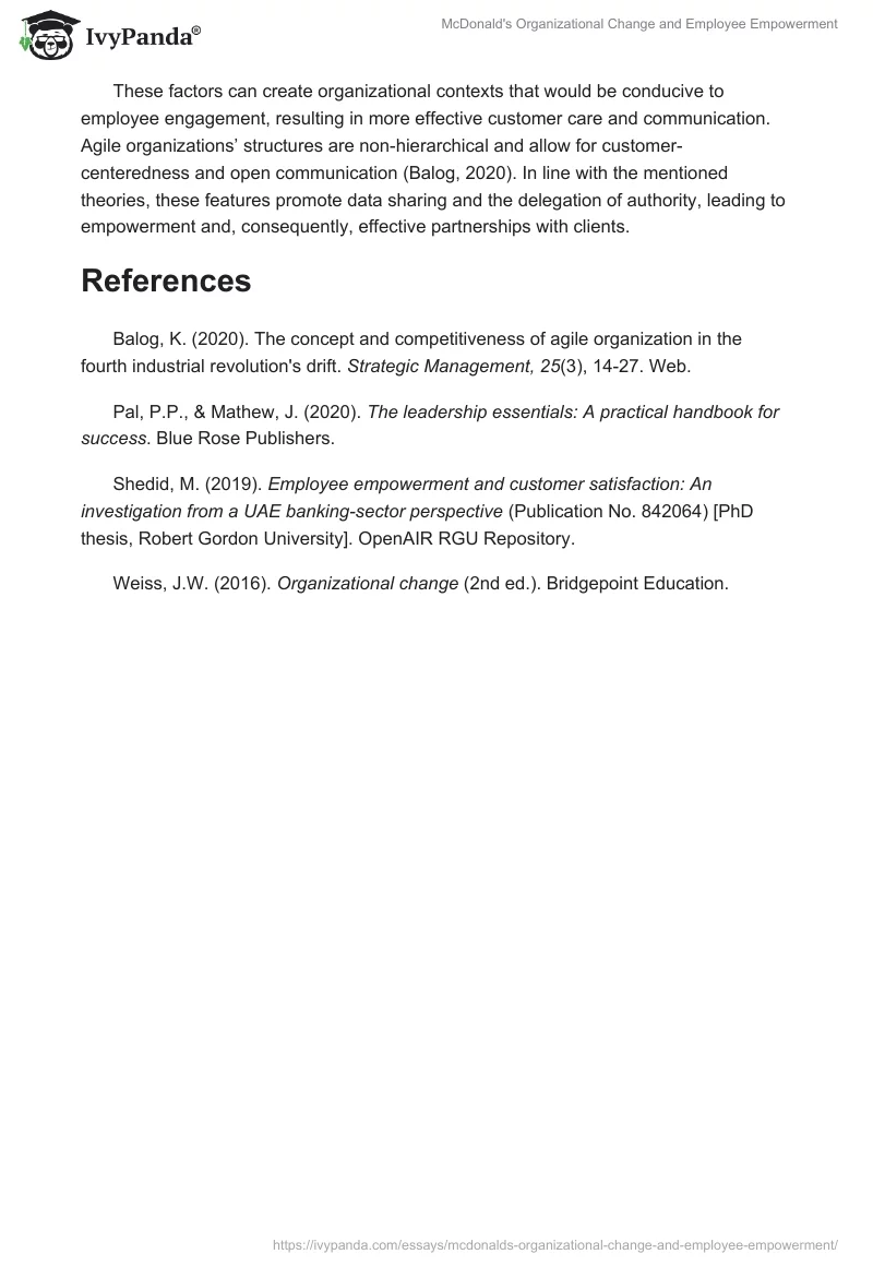 McDonald's Organizational Change and Employee Empowerment. Page 2