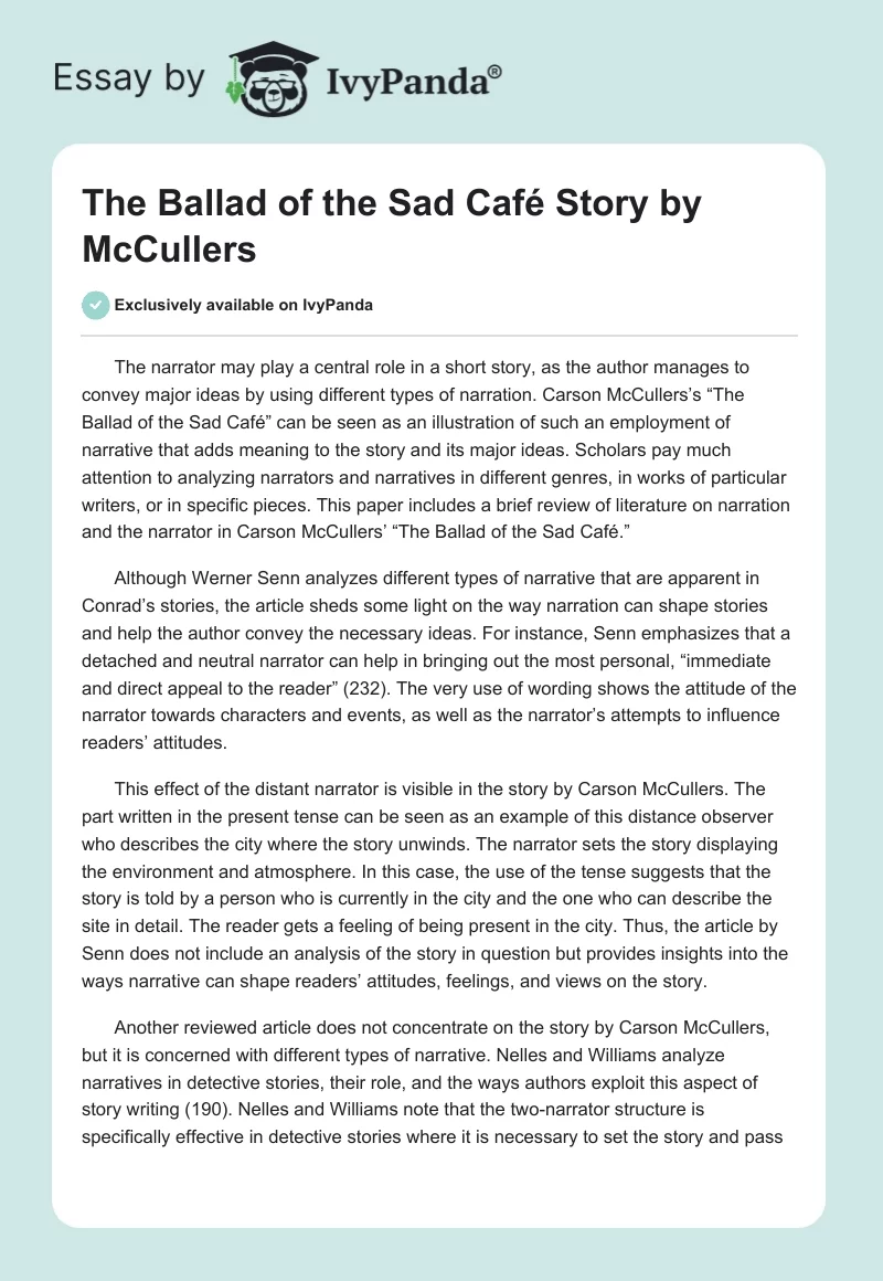 "The Ballad of the Sad Café" Story by McCullers. Page 1
