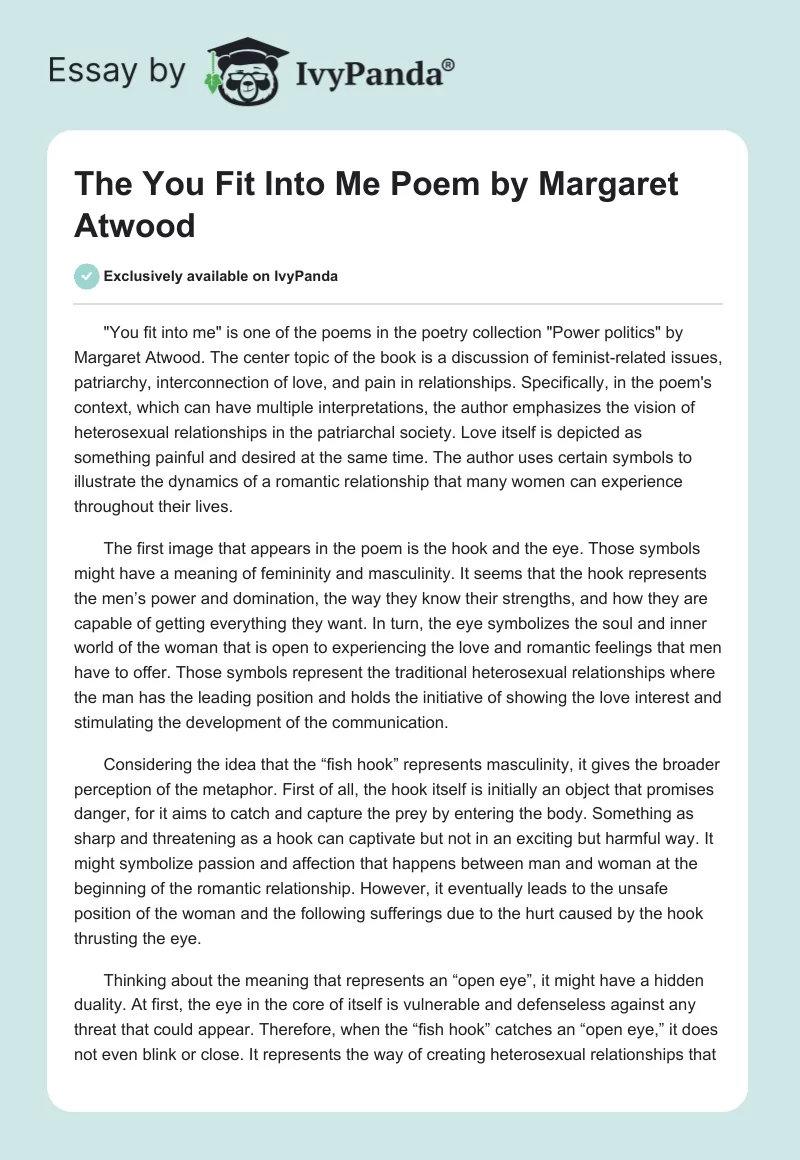 The "You Fit Into Me" Poem by Margaret Atwood. Page 1
