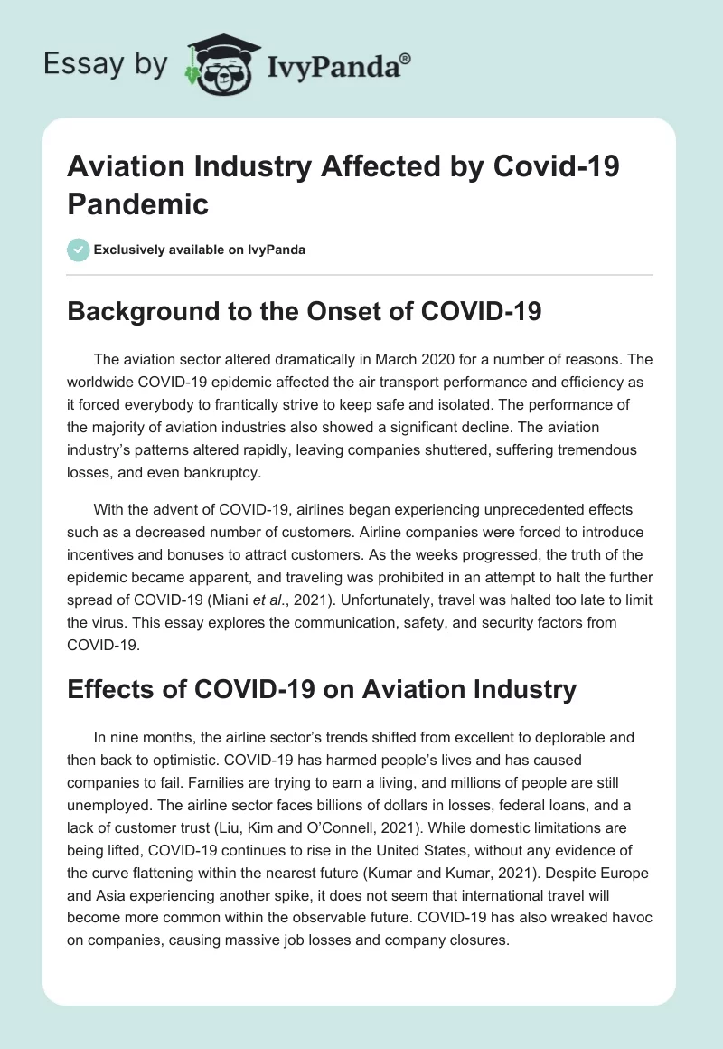 Aviation Industry Affected by Covid-19 Pandemic. Page 1