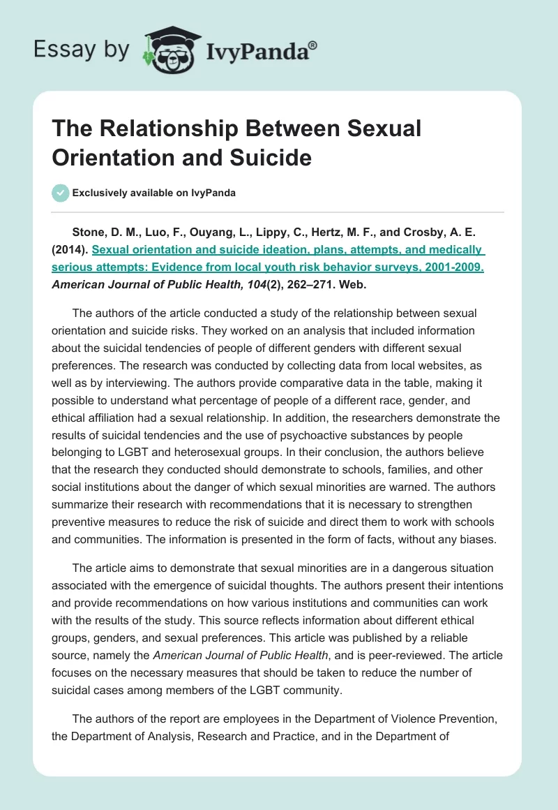 The Relationship Between Sexual Orientation and Suicide. Page 1