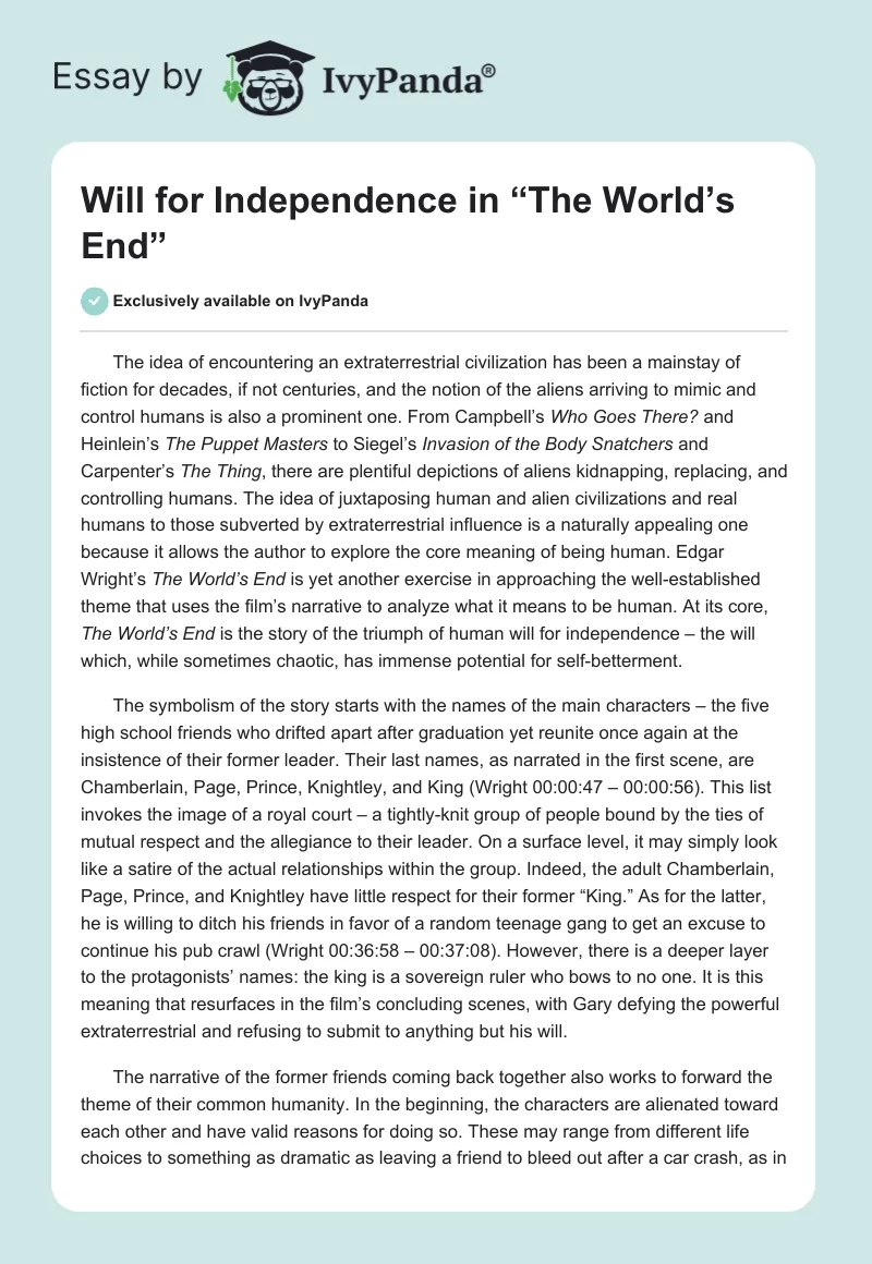 Will for Independence in “The World’s End”. Page 1