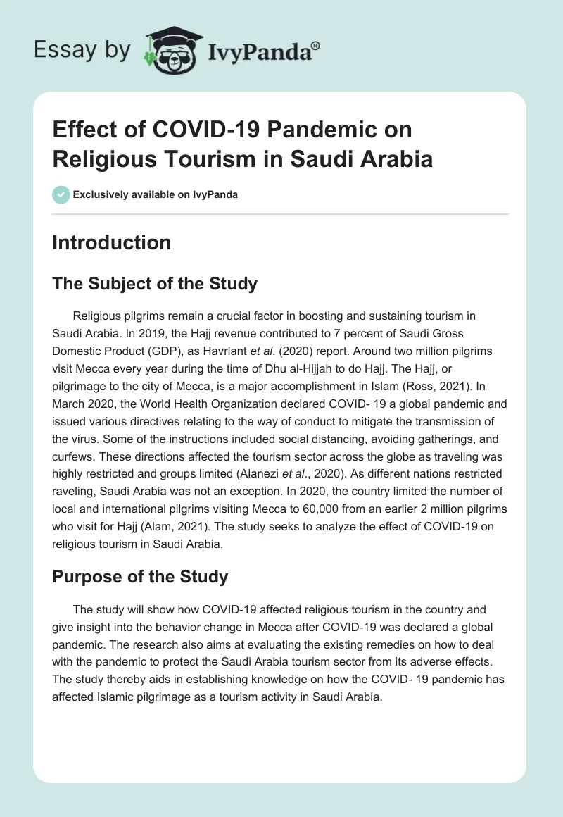 Effect of COVID-19 Pandemic on Religious Tourism in Saudi Arabia. Page 1