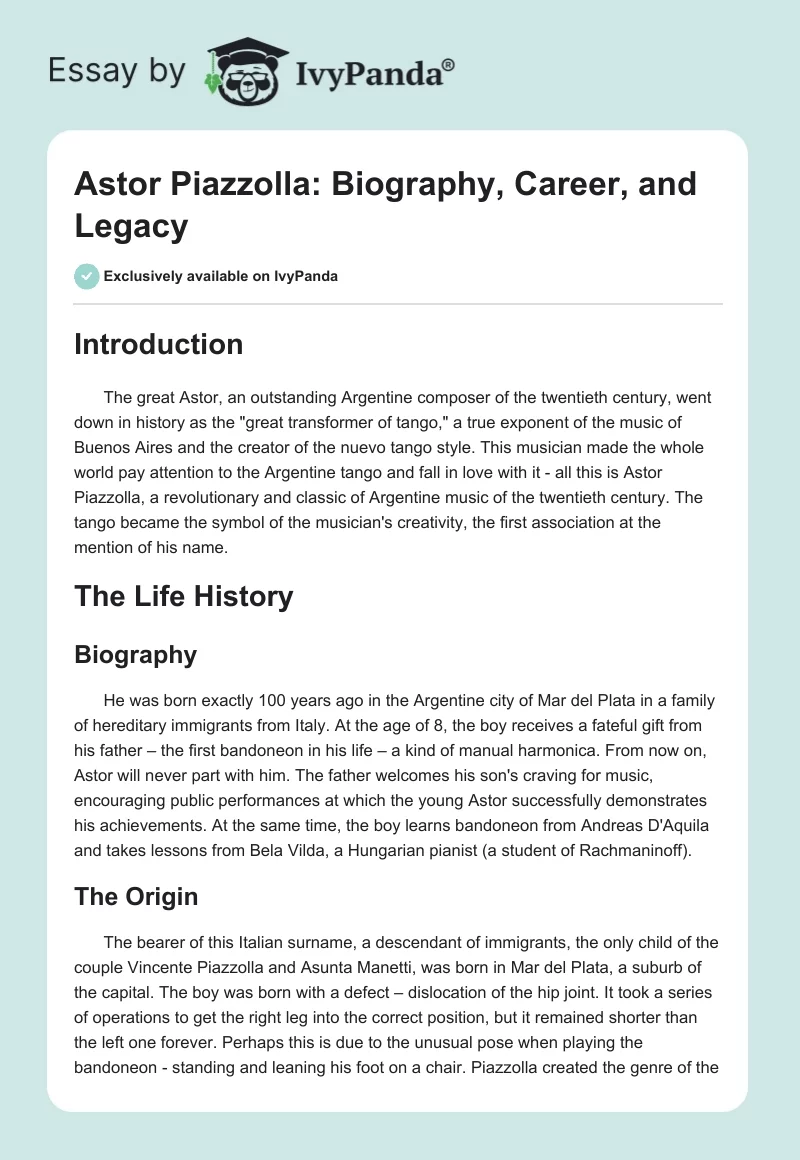 Astor Piazzolla: Biography, Career, and Legacy. Page 1