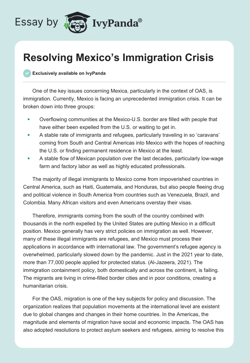 Resolving Mexico’s Immigration Crisis. Page 1