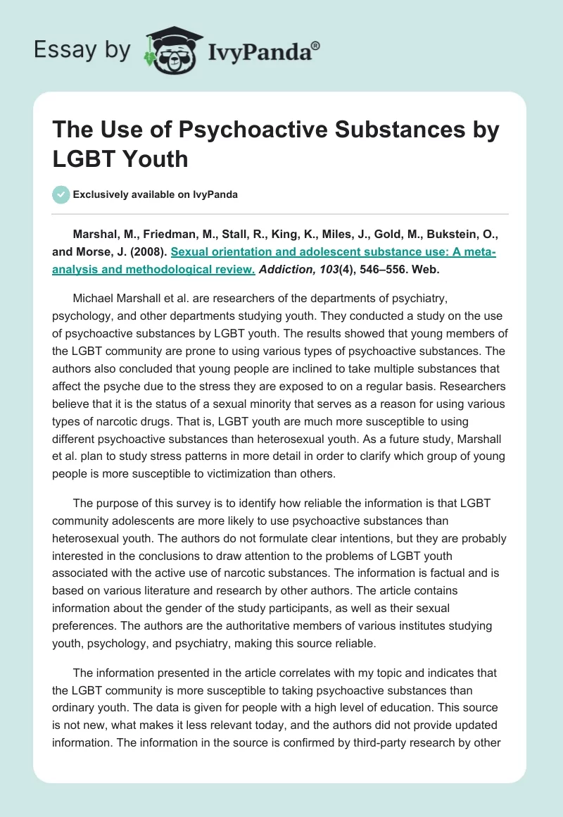 The Use of Psychoactive Substances by LGBT Youth. Page 1