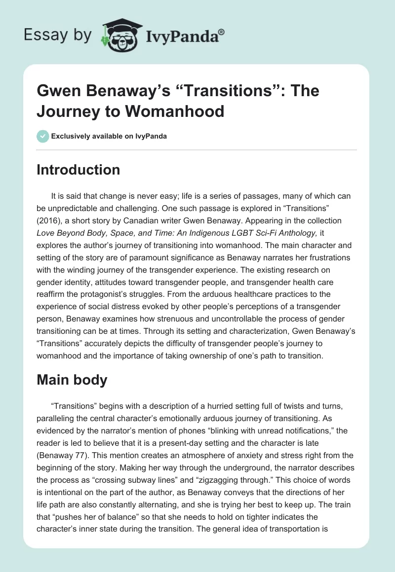 Gwen Benaway’s “Transitions”: The Journey to Womanhood. Page 1