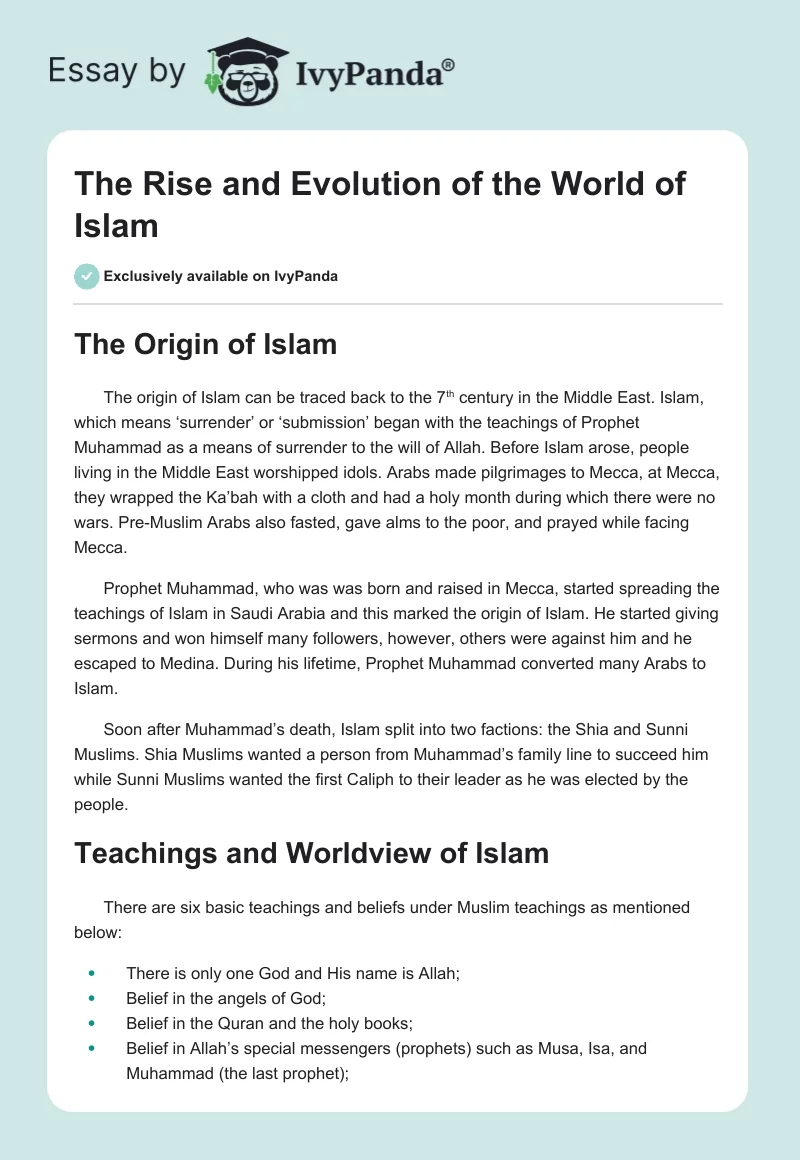 The Rise and Evolution of the World of Islam. Page 1