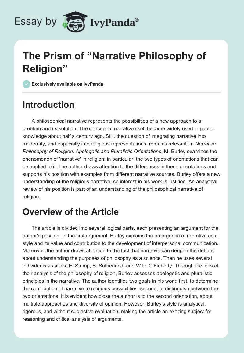 The Prism of “Narrative Philosophy of Religion”. Page 1