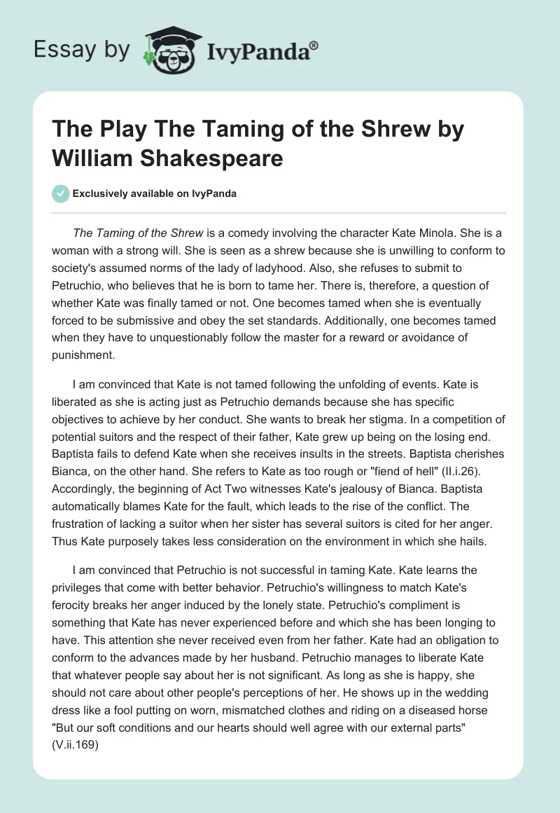 The Play "The Taming of the Shrew" by William Shakespeare. Page 1