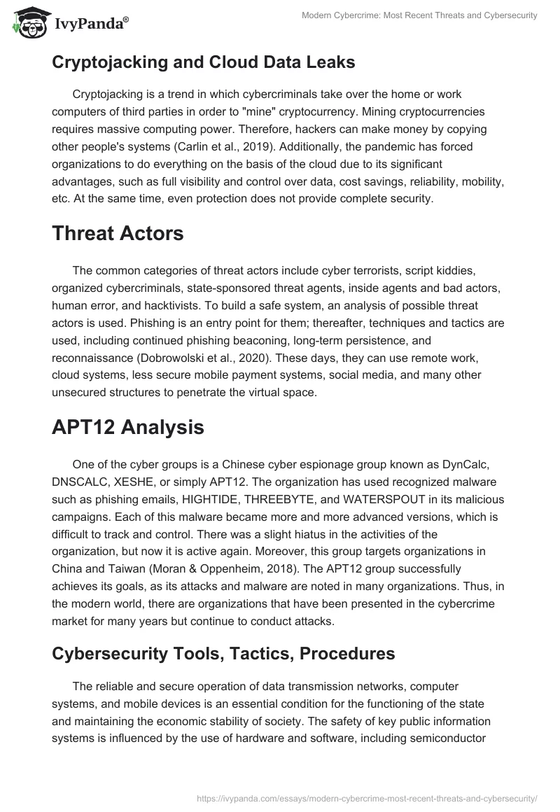 Modern Cybercrime: Most Recent Threats and Cybersecurity. Page 2