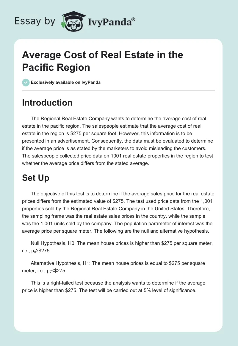 Average Cost of Real Estate in the Pacific Region. Page 1