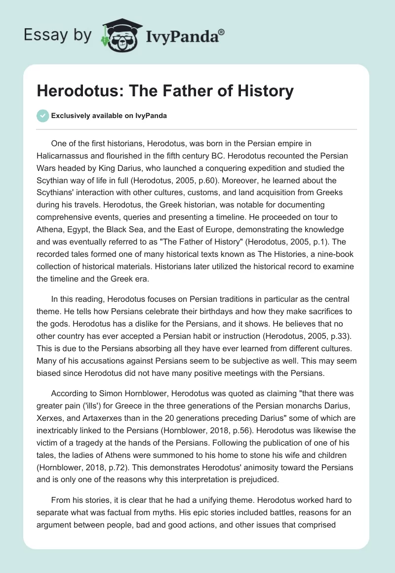 Herodotus: The Father of History. Page 1