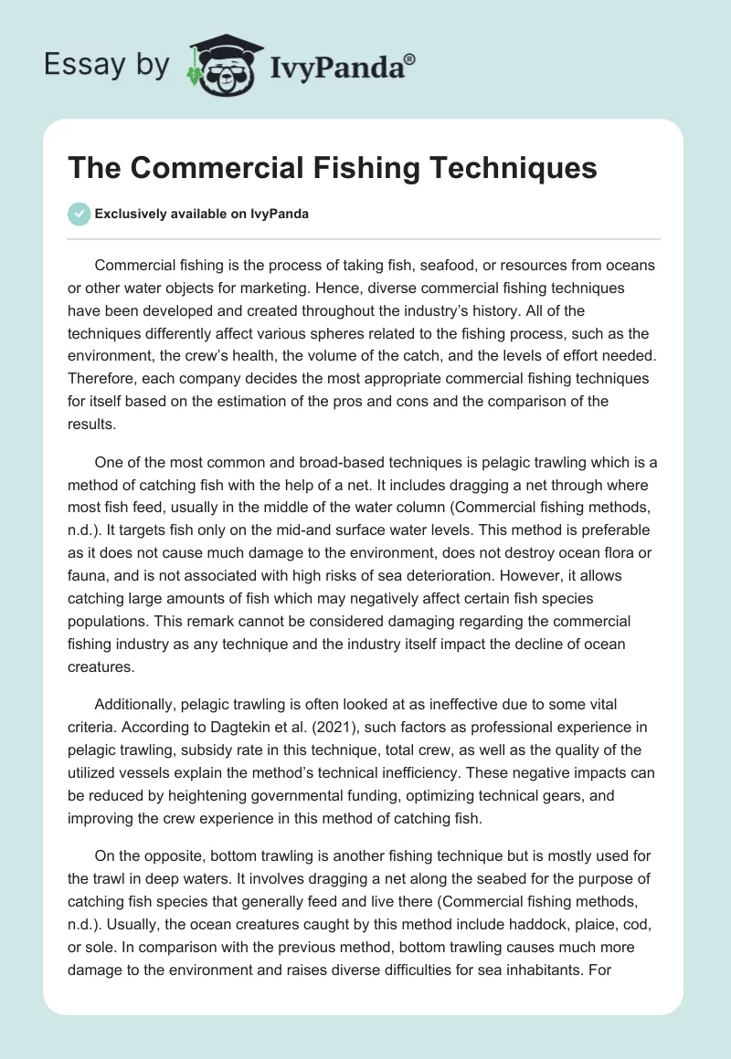 The Commercial Fishing Techniques. Page 1
