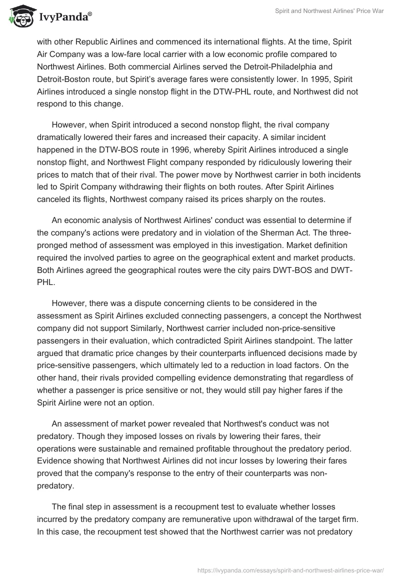 Spirit and Northwest Airlines' Price War. Page 2