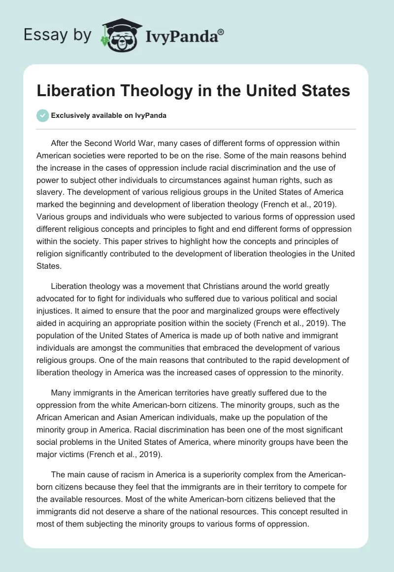 Liberation Theology in the United States. Page 1